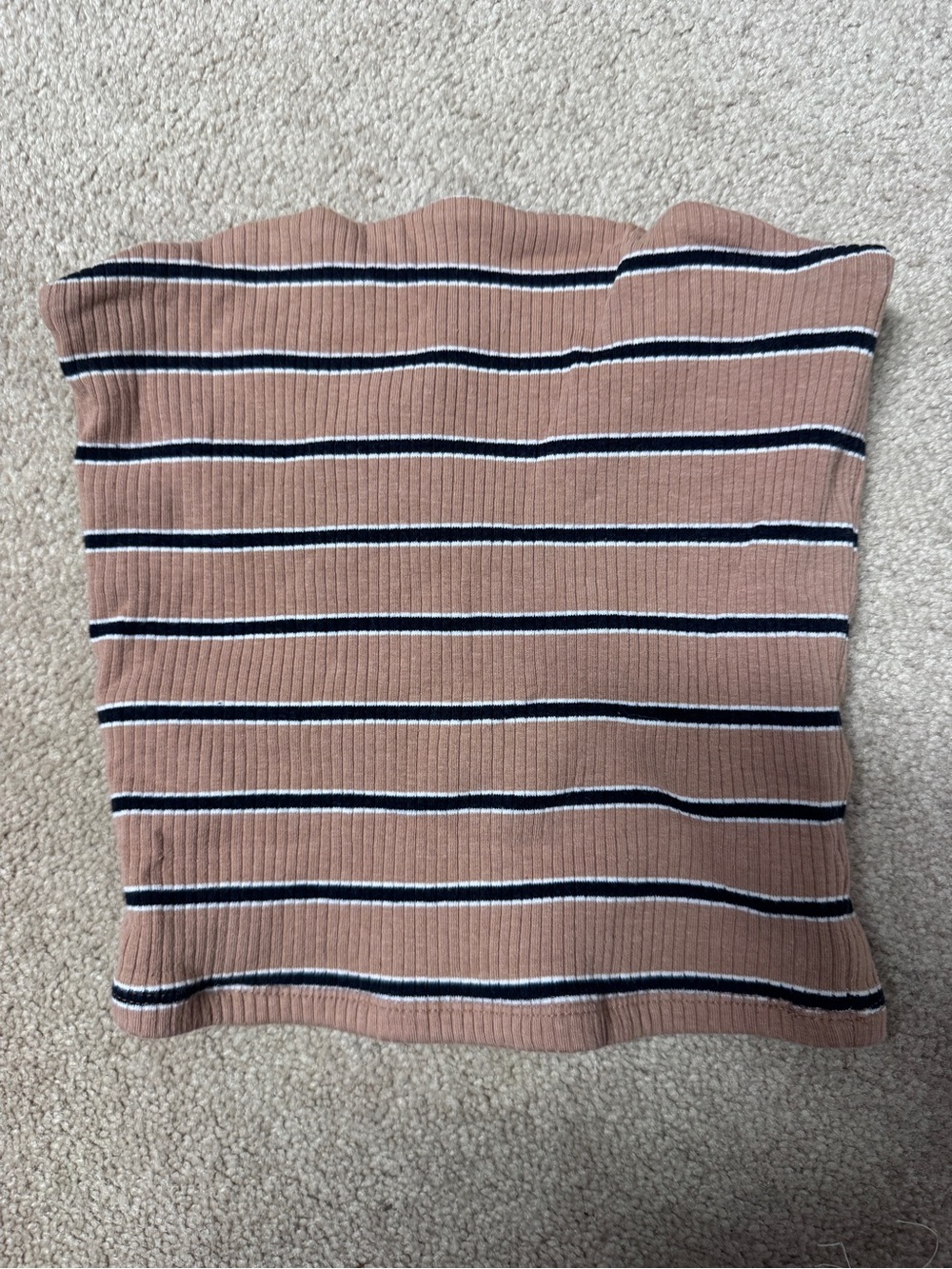 Striped Ribbed Tube Crop Top in Brown